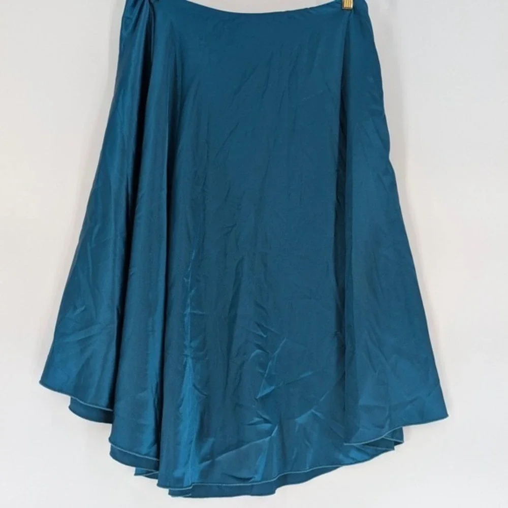 Oh So Tracie Swonke Teal Blue Satin High-Low Circle‎ Skirt One Size Made in USA